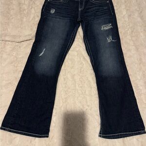 Maurices Dark Blue Distressed Flare Jeans, size 15/16